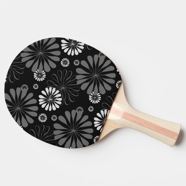 Pala De Ping Pong Floral retro en blanco y negro (Lateral)