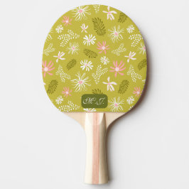 Pala De Ping Pong Floral verde y rosa únicos