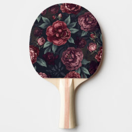 Pala De Ping Pong Florales Malhumorados Patrón Acuarela Rojo Oscuro