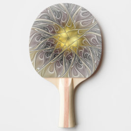 Pala De Ping Pong Florecer Con Flor Fractal Moderna De Oro Abstracto