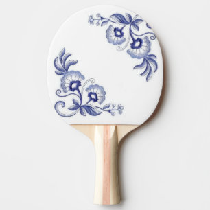 Pala De Ping Pong Flores azules de porcelana azul y blanca chinas