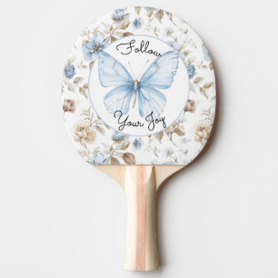 Pala De Ping Pong Flores Azules Románticas Mariposa Hojas Marrones