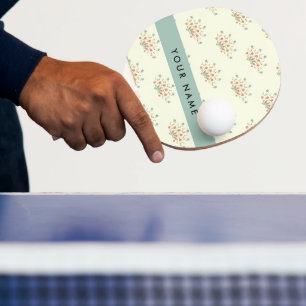 Pala De Ping Pong Flores azules y rojas, azul, tu nombre