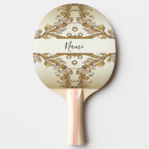 Pala De Ping Pong Flores blancas adorno de canto de oro decorativo