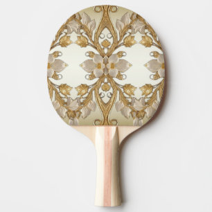 Pala De Ping Pong Flores blancas adorno de canto de oro decorativo