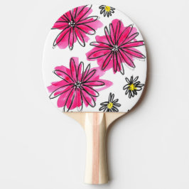 Pala De Ping Pong Flores blancas y rosas singulares