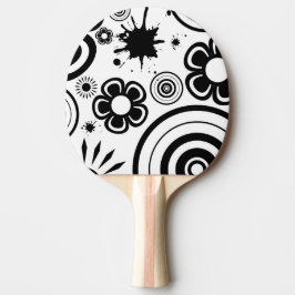Pala De Ping Pong Flores caprichosas en blanco y negro, círculos, sa