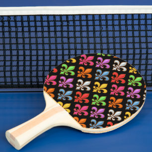 Pala De Ping Pong Flores Coloridas y Negras Fleur-de-lis en Negativo