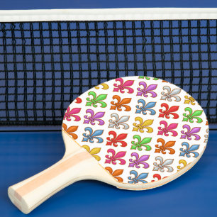 Pala De Ping Pong Flores Coloridas y Negritas Fleur-de-lis Blancas