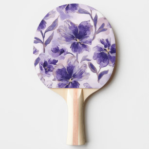Pala De Ping Pong Flores de Acuarela Violeta Florecen Pintadas