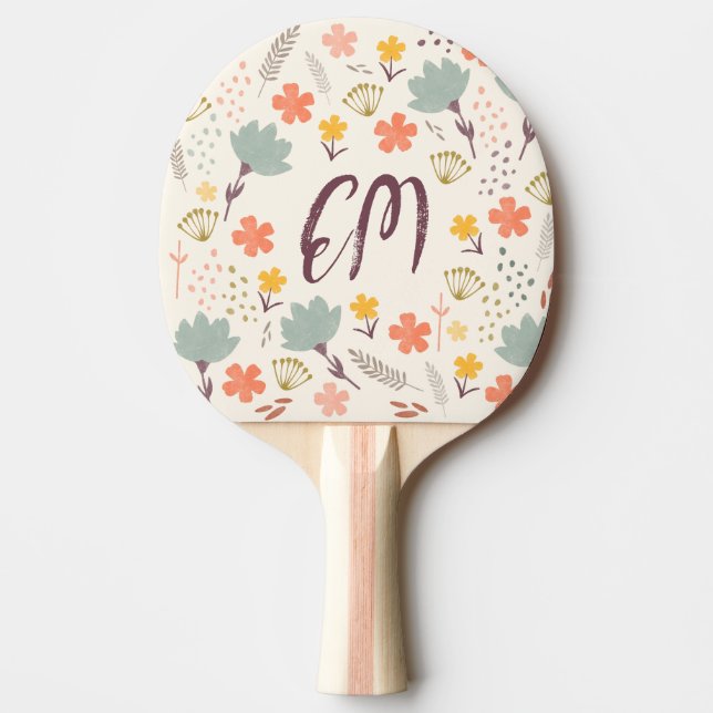 Pala De Ping Pong Flores de boho de monograma y de presupuesto (Anverso)