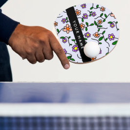 Pala De Ping Pong Flores de colores, fondo azul, negro