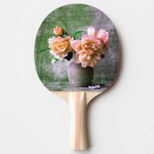 Pala De Ping Pong Flores de coral en Naranja rosa de la vesícula gri