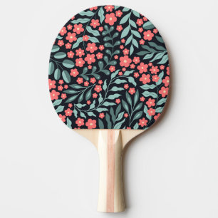 Pala De Ping Pong Flores de estilo retro rosado florecientes al esti