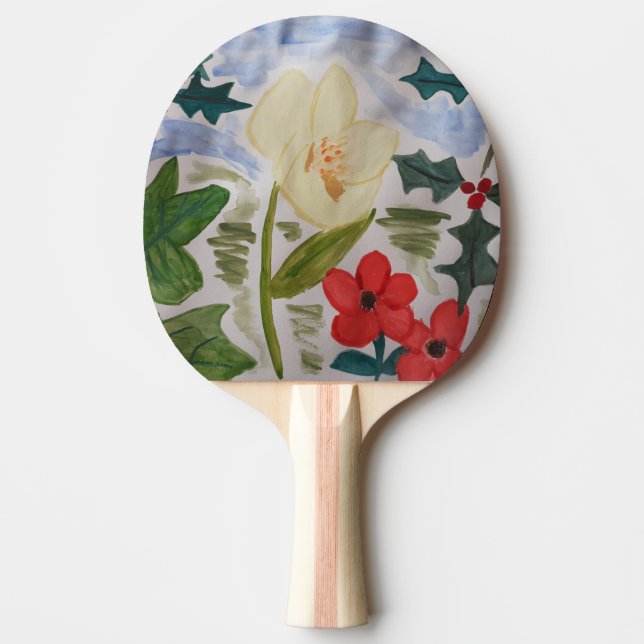 Pala De Ping Pong Flores de invierno y Holly (Anverso)