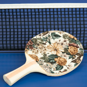 Pala De Ping Pong Flores de marfil antiguas, patrón de Rosas multico