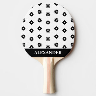 Pala De Ping Pong Flores de margarita blancas y negras personalizada