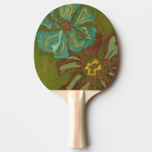 Pala De Ping Pong Flores de Naranja quemadas y Aqua en un fondo verd