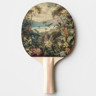 Pala De Ping Pong Flores de pájaros botánicos vintage en el paraíso