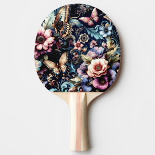 Pala De Ping Pong Flores de primavera y mariposas antiguas