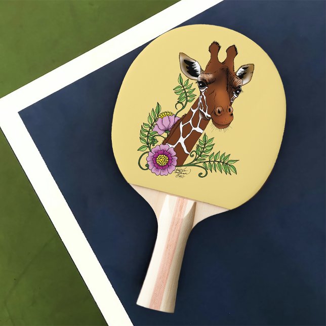 Pala De Ping Pong Flores de retrato amarillo de jirafa (Subido por el creador)