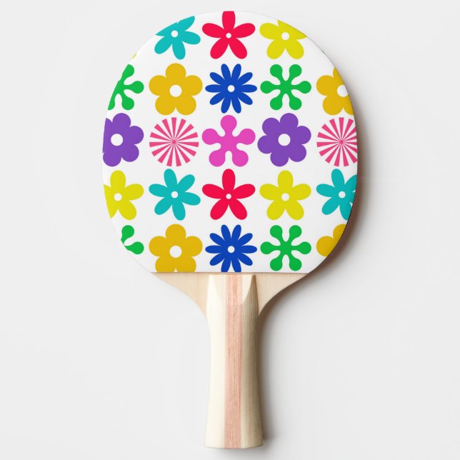 PALA DE PING PONG FLORES DE RETRO DE GROOVY (Anverso)