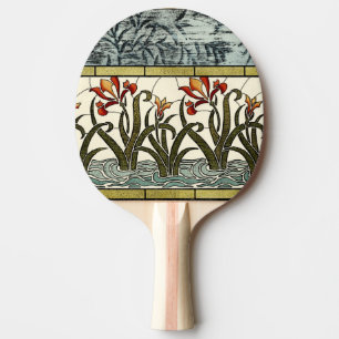Pala De Ping Pong Flores del vitral con la frontera del moreno