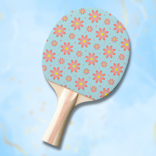 Pala De Ping Pong Flores delicadas de margarita rosa coral y azul su