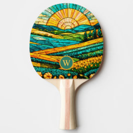 Pala De Ping Pong Flores Doradas Campo Verde Vidrio Falso Teñido