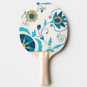Pala De Ping Pong Flores doradas del añil con el fondo blanco