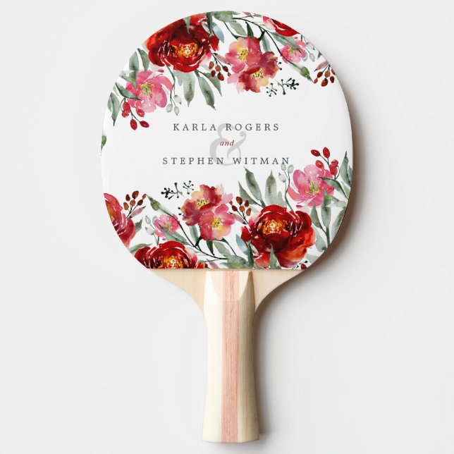 Pala De Ping Pong Flores elegantes de jardín profundo-rojo (Anverso)