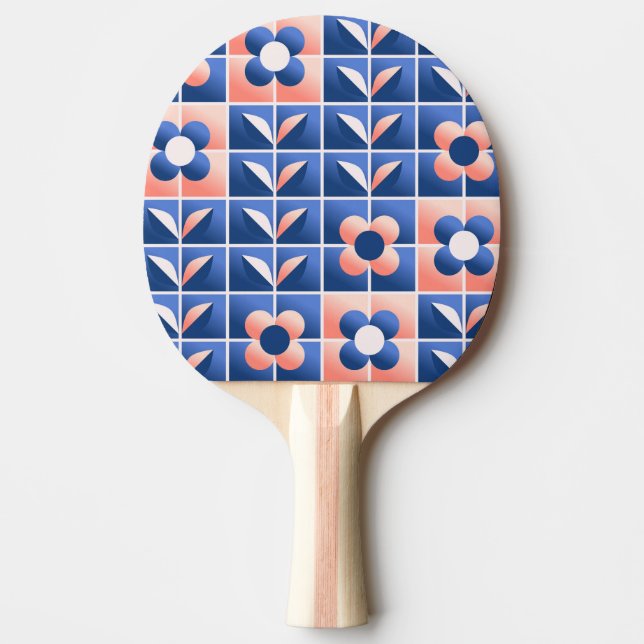 Pala De Ping Pong Flores estilizadas retro: patrón mosaico. (Anverso)