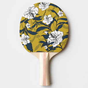Pala De Ping Pong Flores florecientes: Amarillo Vintage sin foco.