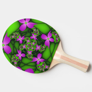 Pala De Ping Pong Flores fractales abstractas modernas neon rosa ver