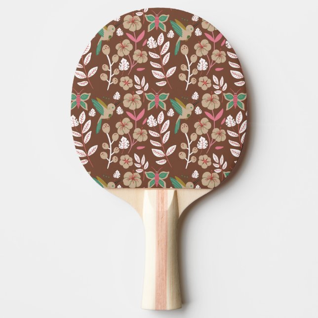 Pala De Ping Pong Flores, hojas, mariposa sin costura floral (Anverso)