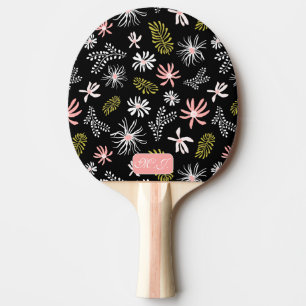 Pala De Ping Pong Flores negras y rosadas únicas