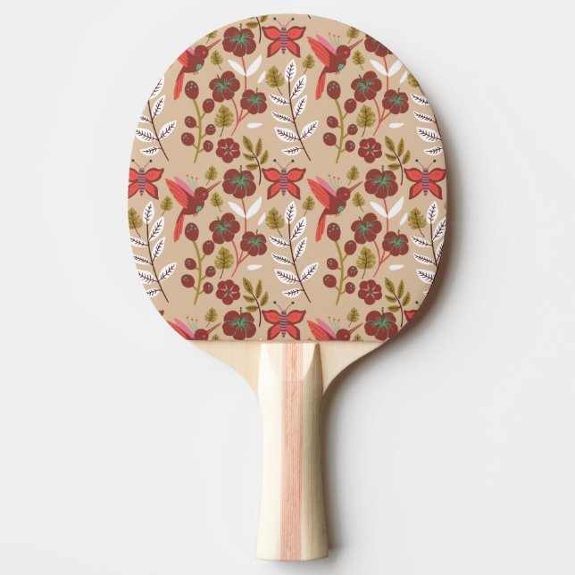 Pala De Ping Pong Flores, pájaros, mariposa, sin costuras florales (Anverso)