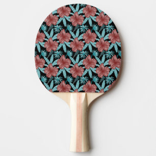 Pala De Ping Pong Flores rojas trópicas sin costuras y hojas azules
