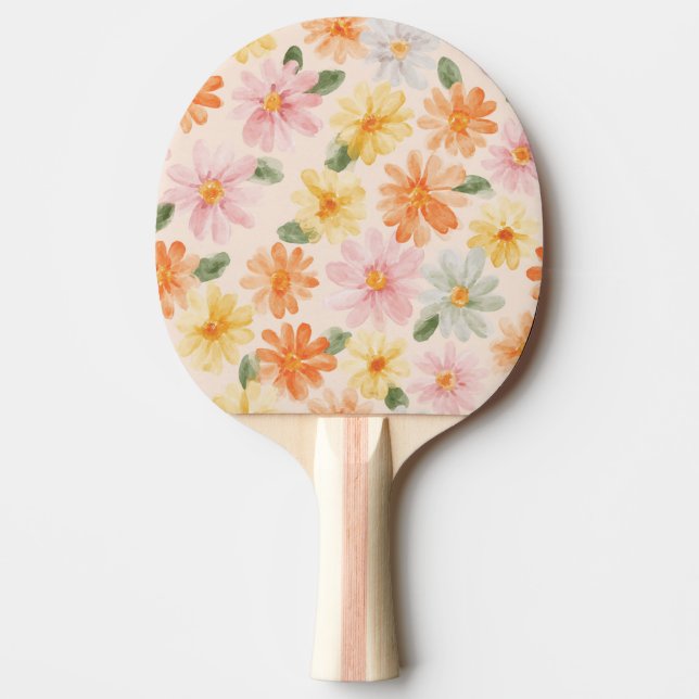 Pala De Ping Pong Flores Rosa Amarillo Azul Melocotón (Anverso)