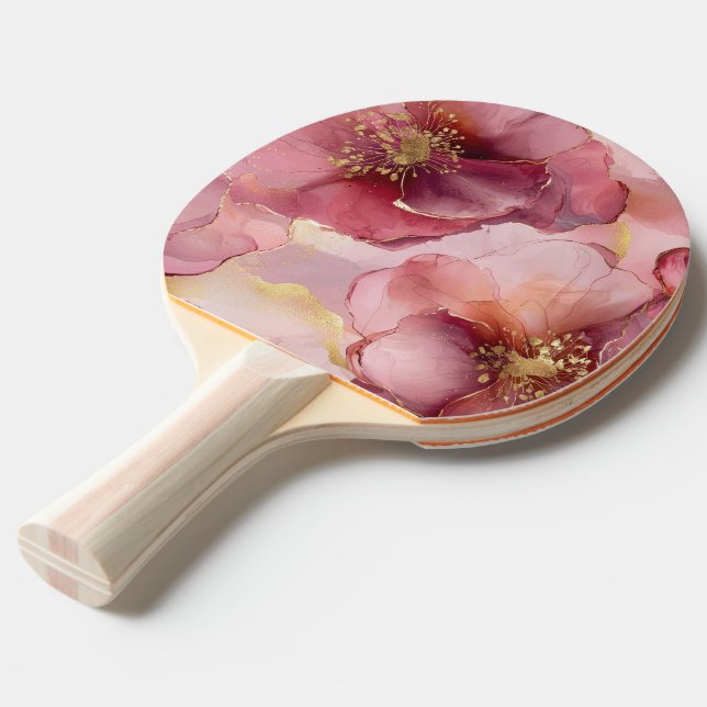 Pala De Ping Pong Flores rosadas de Borgoña (Ángulo frontal)