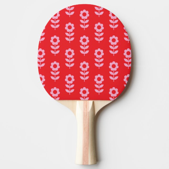 Pala De Ping Pong flores rosadas goma roja (Anverso)