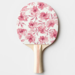 Pala De Ping Pong Flores rosadas sonrosadas pintadas al acuarela flo