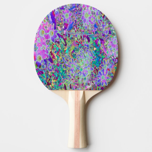 Pala De Ping Pong Flores rosadas y moradas trippy (Anverso)
