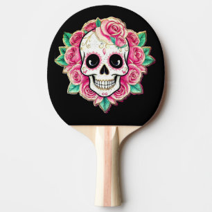 Pala De Ping Pong Flores rosas Coquette Floral Skull Rosa Skeleton