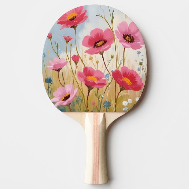 Pala De Ping Pong Flores sonrojadas | Pradera floral de flores rosad (Anverso)