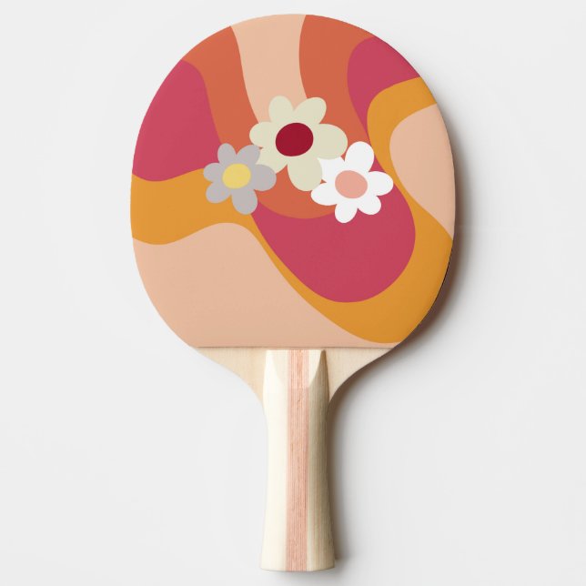 Pala De Ping Pong Flores y olas de estilo retro (Anverso)