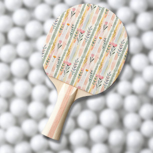 Pala De Ping Pong Flores y rayas pastel vintage en acuarela