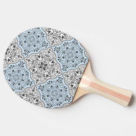 Pala De Ping Pong Floritura de Patrón Rococó Azul