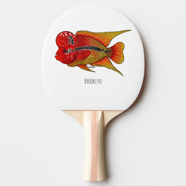 Pala De Ping Pong Flowerhorn cichlid fish cartoon illustration (Anverso)
