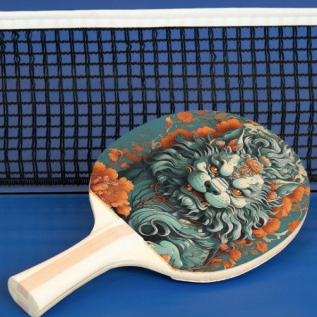 Pala De Ping Pong Flu León de la Sabiduría  Paleta de Ping Pong (Asian Lion Head  6"x 6.25"strike pad. Ergonomic handle quality laminated hardwood.)
